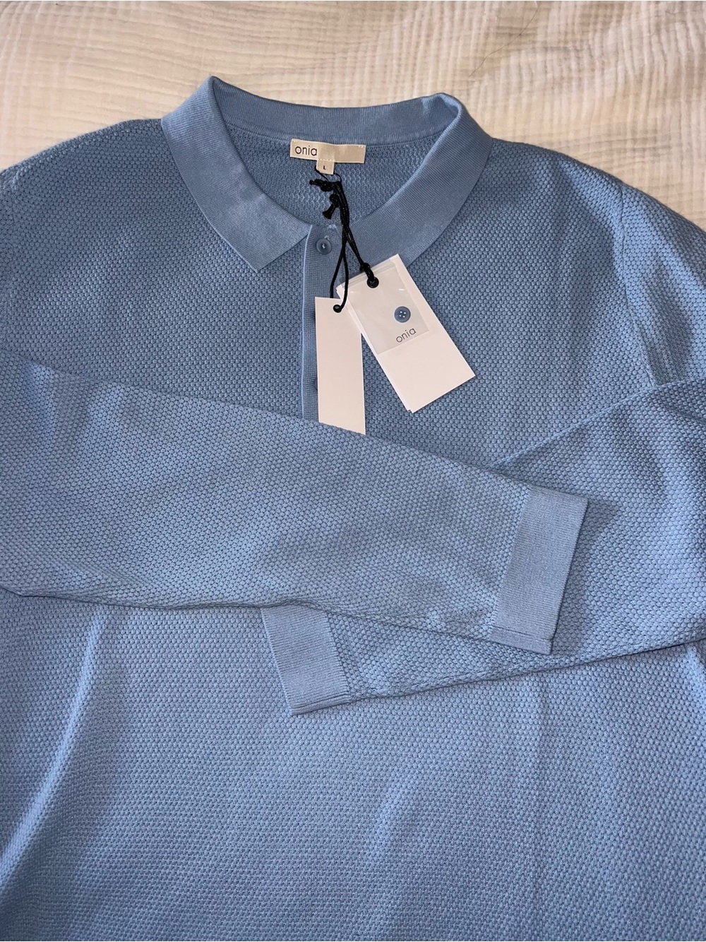 NWT Onia Men’s Textured Knit Long Sleeve Polo - Picture 4 of 6